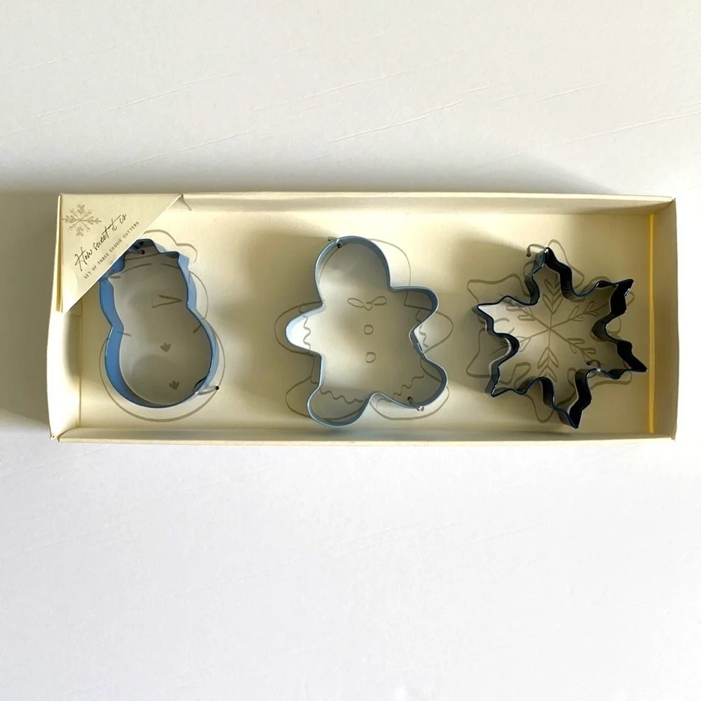 Anthropologie Snowy Day Cookie Cutter Holiday Festive Baking Set of 3 New In Box